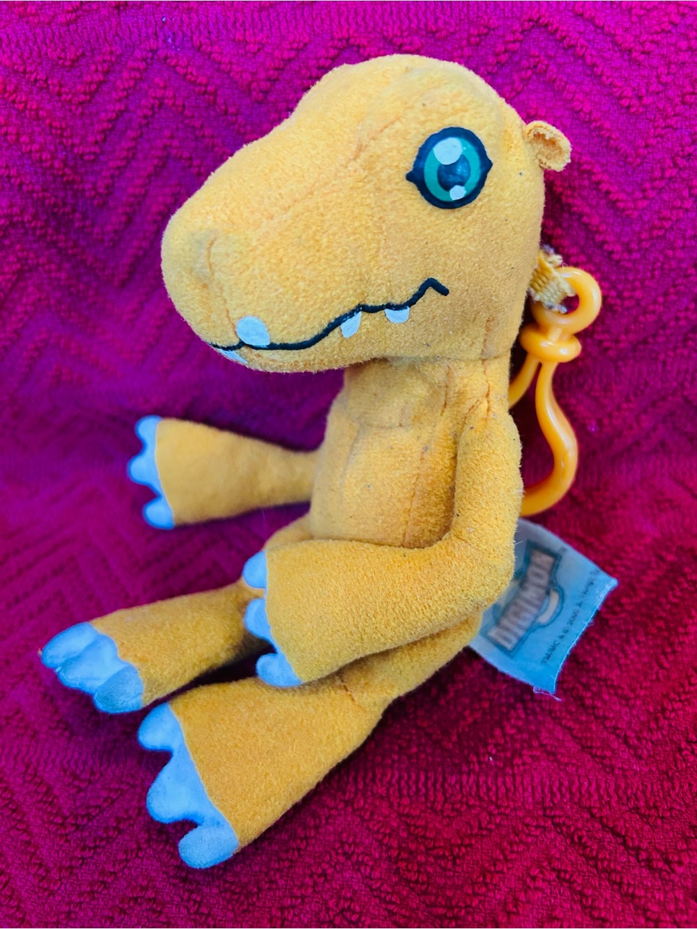 Vintage Digimon Adventure 6’ Agumon Plush Keychain Clip Zipper 2000 Hongo Toei